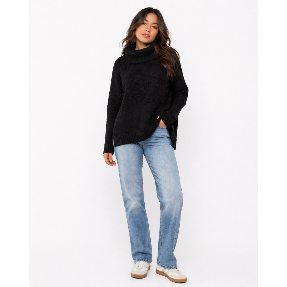 Calvin Klein Cowl Neck Sweater Womens Medium Black Textured Knit Pullover Cozy